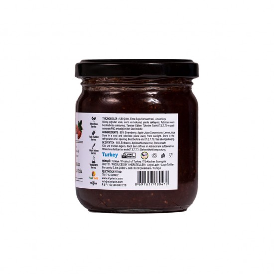 Çilek Marmelatı %80 Meyve (Şeker İlavesiz) 220 gr